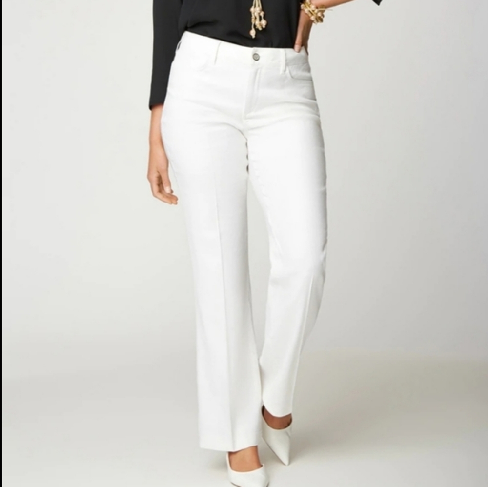 NYDJ Curves 360 Wide Leg Linen Blend Opic White Stomach Control The Trouser  12